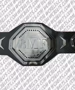 BMF Championship Wrestling Leather Belt with genuine leather strap and detailed metal plates