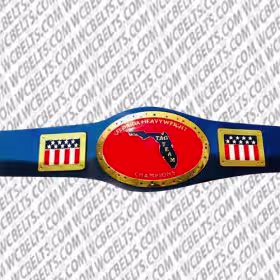 Florida Heavyweight Championship Belt with gold-plated plates and genuine leather strap