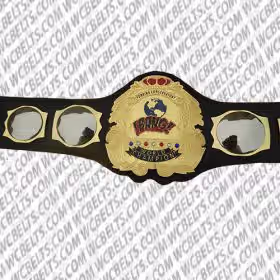 Gold and nickel World Champion belt buckle with genuine leather strap