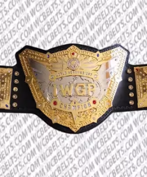 IWGP Heavyweight Championship v5 Belt with gold-plated brass plates and genuine leather strap