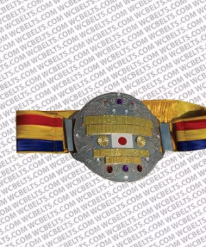 Rikidozan Japanese International Heavyweight Wrestling Champion Belt with gold-plated brass and satin strap