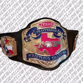 Texas Heavyweight Championship Belt with gold-plated brass plates and genuine leather strap