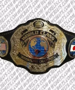Official WCCW Championship Belt with brass plates and leather strap