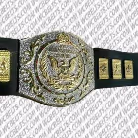 WWF Junior Heavyweight Championship Belt with gold and nickel plated brass plates on a genuine leather strap