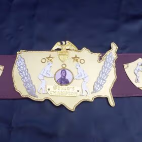 WWWF Rogers World Champion Belt with brass dual plating and black leather strap