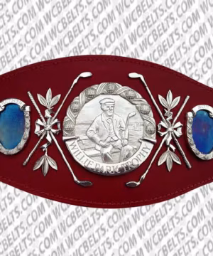 Gold-plated Golf Champion belt with brass center plate and genuine leather strap