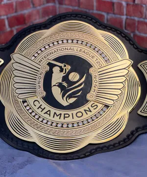 IL T20 Cricket League World Championship Belt 2023 with brass plates and leather strap